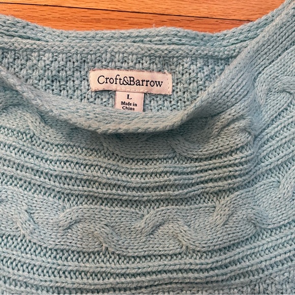 Women's Pullover Sweater Boat Neck Cable Yoke Tuck-Stitch Teal Acrylic Lg Soft - Picture 3 of 7